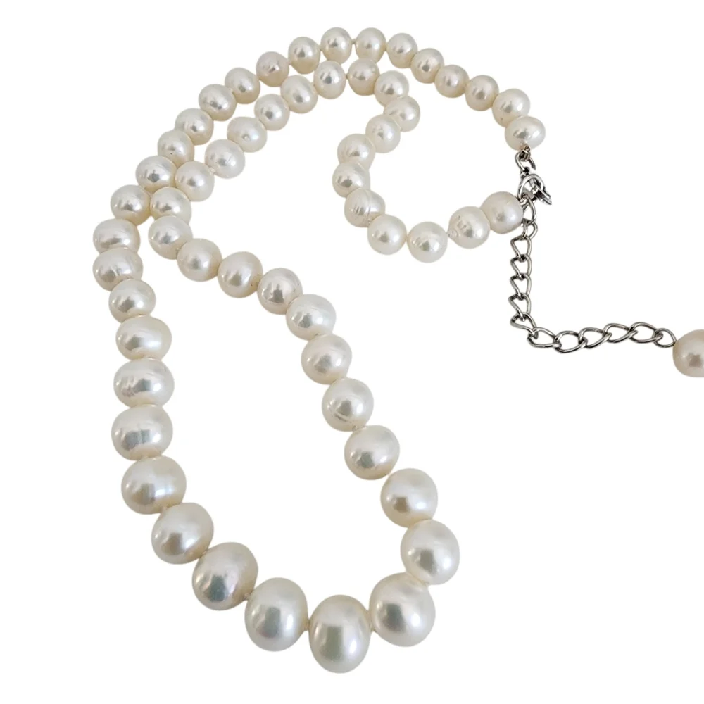 Pearl necklace hand knotted white pearls genuine 925 sterling silver A0391 Q7 - Picture 13 of 16
